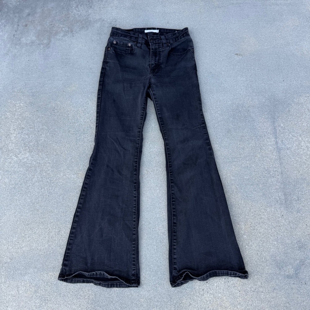 Levi's 726 High Rise Flare Jeans Black Washed Denim Slim Fit Stretch 27